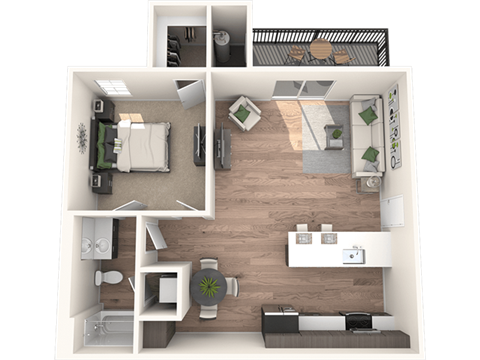 Floor plan for 1 bed, 1 bath, 871 sqft