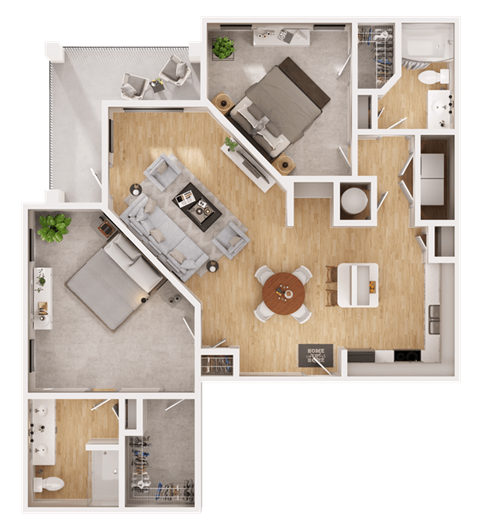 Floor plan for 2 beds, 2 baths, 1325 sqft