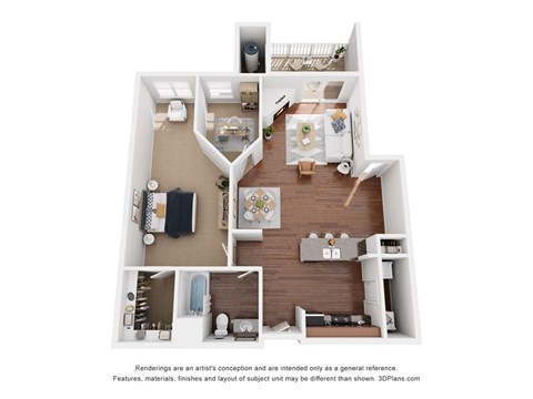 Floor plan for 1 bed, 1 bath, 890 sqft