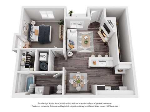 Floor plan for 1 bed, 1 bath, 705 sqft