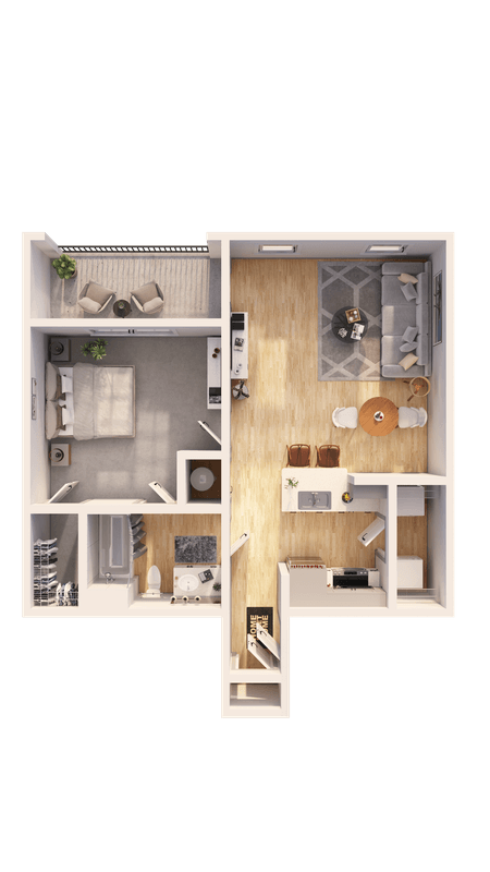 Floor plan for 1 bed, 1 bath, 695 sqft