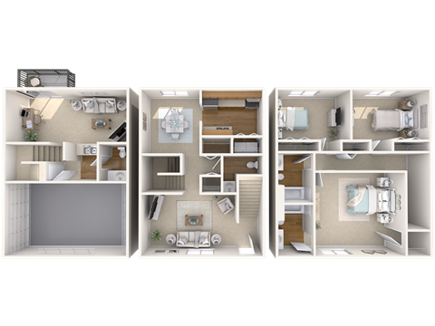 Floor plan for 3 beds, 3 baths, 1980 sqft