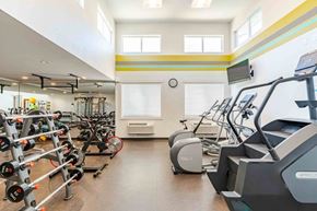 Eugene apartment for rent - A gym with a variety of free weights