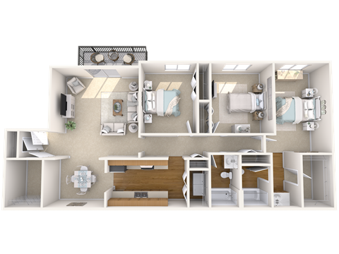 Floor plan for 3 beds, 2 baths, 1550 sqft