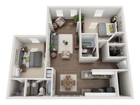 Floor plan for 2 beds, 2 baths, 1119 sqft