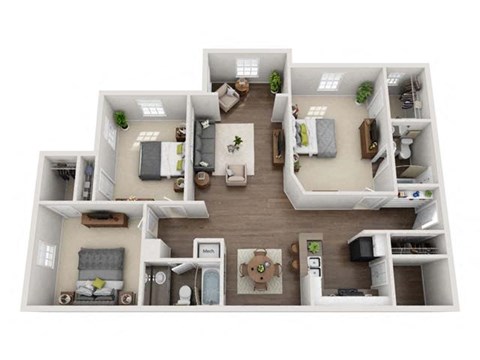 Floor plan for 3 beds, 2 baths, 1320 sqft