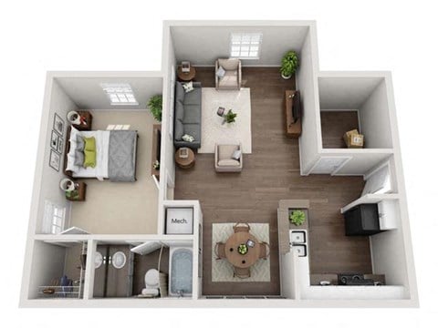 Floor plan for 1 bed, 1 bath, 794 sqft