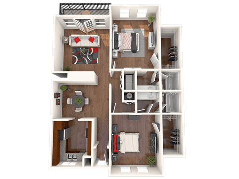 Floor plan for 2 beds, 2 baths, 1361 sqft