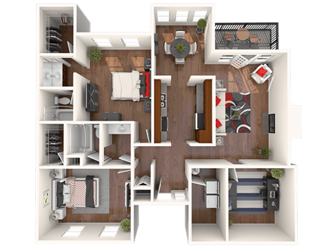 Floor plan for 2 beds, 2 baths, 1511 sqft