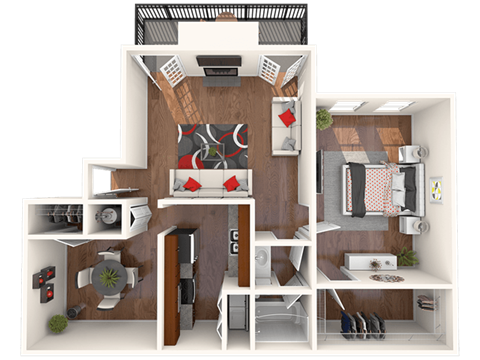 Floor plan for 1 bed, 1 bath, 982 sqft