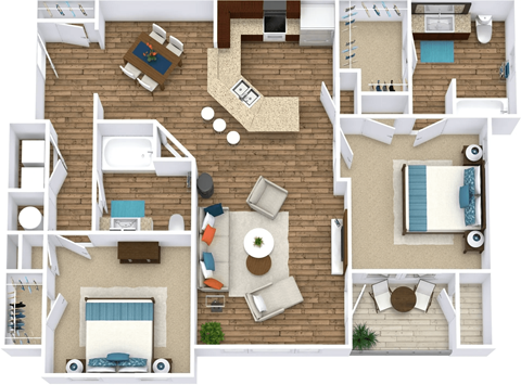 Floor plan for 2 beds, 2 baths, 1191 sqft