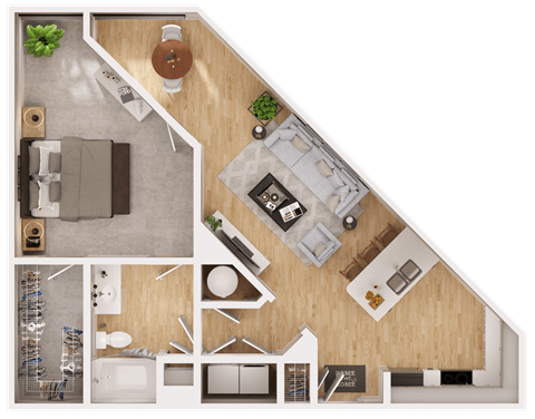 Floor plan for 1 bed, 1 bath