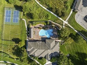 Overland Park apartment for rent - Arial view of tennis court and pool.