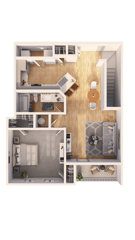 Floor plan for 1 bed, 1 bath, 951 sqft