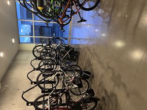 Vancouver apartment for rent - A bike rack full of bicycles in a room.
