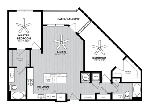Floor plan for 2 beds, 2 baths, 1207 sqft
