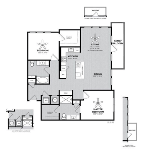 Floor plan for 2 beds, 2 baths, 1271 sqft