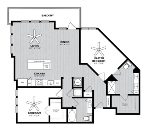 Floor plan for 2 beds, 2 baths, 1480 sqft