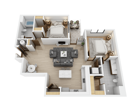 Floor plan for 2 beds, 2 baths, 1179 sqft