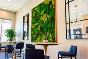 Reno apartment for rent - A living wall in a room with chairs and tables.