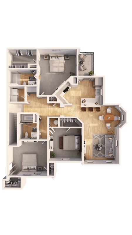Floor plan for 3 beds, 2 baths, 1585 sqft
