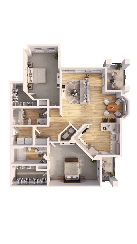 Floor plan for 2 beds, 2 baths, 1327 sqft