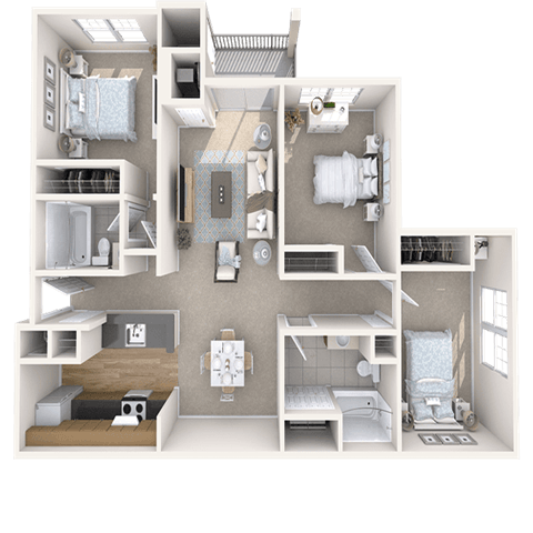 Floor plan for 3 beds, 2 baths, 1150 sqft