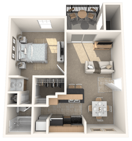 Floor plan for 1 bed, 1 bath, 564 sqft