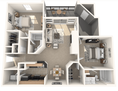 Floor plan for 2 beds, 2 baths, 1115 sqft