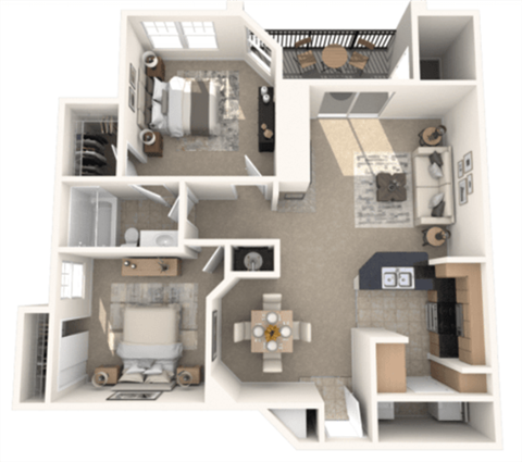 Floor plan for 2 beds, 1 bath, 935 sqft