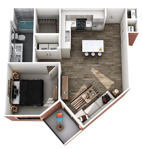 Floor plan for 1 bed, 1 bath, 756 sqft