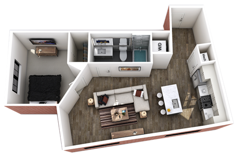 Floor plan for 1 bed, 1 bath, 663 sqft