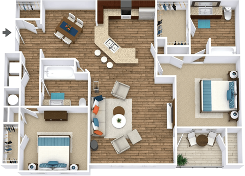 Floor plan for 2 beds, 2 baths, 1241 sqft