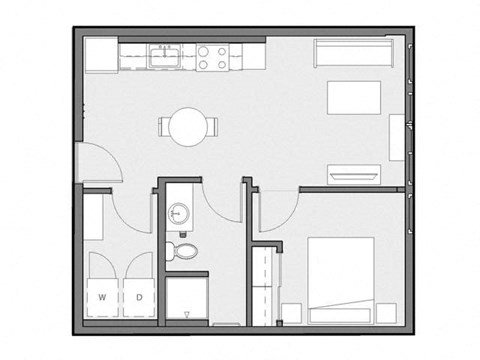 Floor plan for 1 bed, 1 bath, 595 sqft