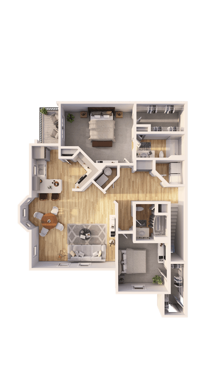 Floor plan for 2 beds, 2 baths