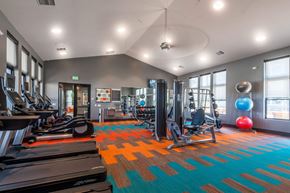 Wheat Ridge apartment for rent - A gym with treadmills, weights, and exercise balls.