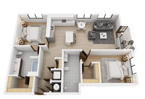 Floor plan for 2 beds, 2 baths, 1158 sqft
