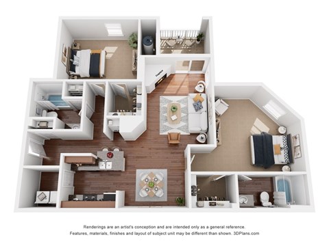 Floor plan for 2 beds, 2 baths, 1109 sqft