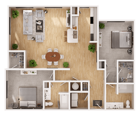 Floor plan for 2 beds, 2 baths