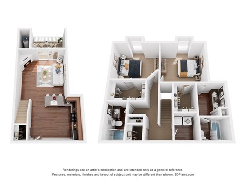 Floor plan for 2 beds, 2 baths, 1098 sqft