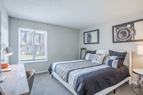 Nashville apartment for rent - a bedroom with a bed and a desk and a window
