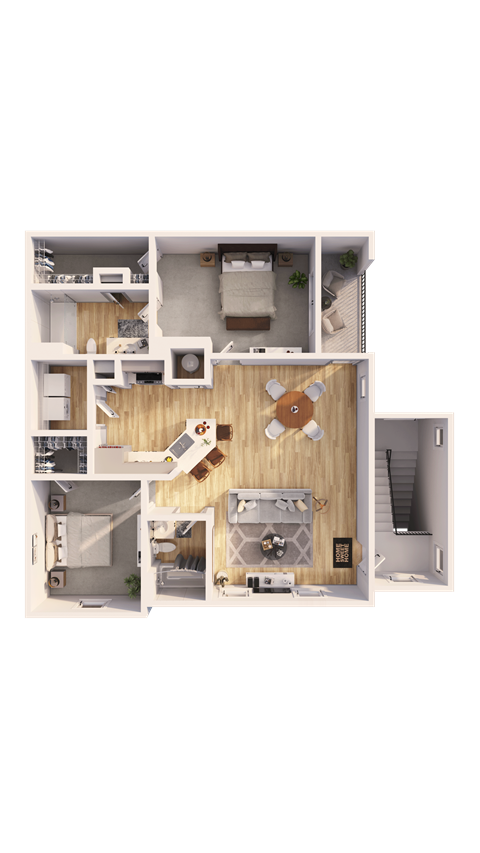 Floor plan for 2 beds, 2 baths, 1245 sqft