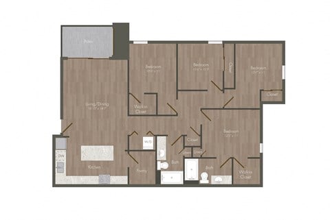 Floor plan for 4 beds, 2 baths, 1358 sqft