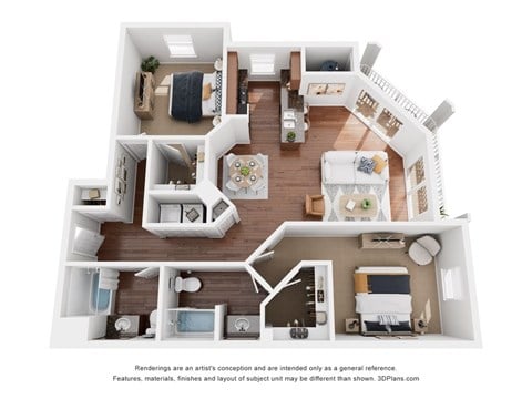 Floor plan for 2 beds, 2 baths, 1063 sqft