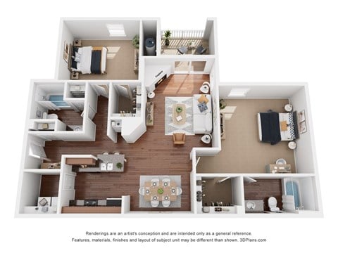 Floor plan for 2 beds, 2 baths, 1086 sqft