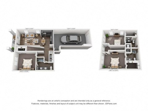 Floor plan for 3 beds, 3 baths, 1448 sqft