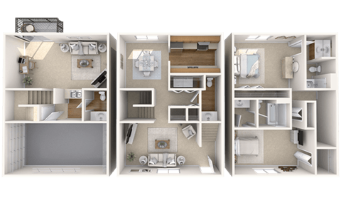 Floor plan for 2 beds, 3 baths, 1580 sqft