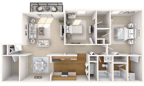Floor plan for 2 beds, 2 baths, 1375 sqft