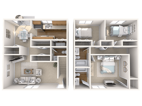 Floor plan for 3 beds, 2.5 baths, 1550 sqft