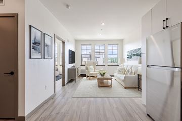 Castle Rock apartment for rent - A modern living room with a white couch and a large window.